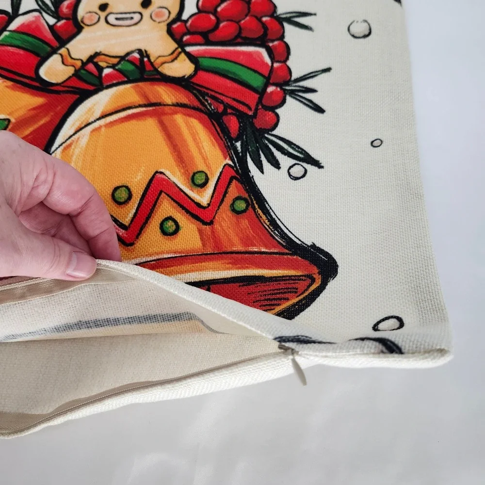 Merry Christmas Gingerbread Bells Pillow Cover 18